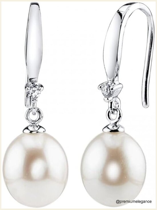 Jewelry - Genuine AAA Freshwater Pearl Dangle Earrings 14K Gold Plated Sterling Silver